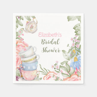 Servilleta De Papel Fiesta de té elegante ducha de novia verde rosa