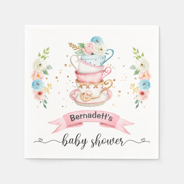 Servilleta De Papel Fiesta de té floral Baby Shower Papel Napkin (Anverso)