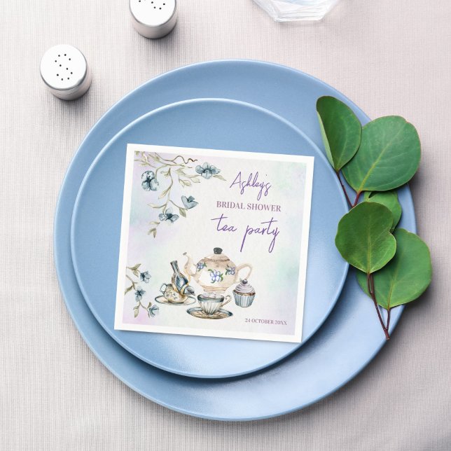 Servilleta De Papel Fiesta de té floral francés con ducha de novia imp (French Floral  bridal shower tea party personalized printed Napkins template table decor)