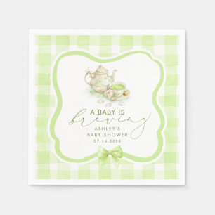 Servilleta De Papel Fiesta de té matcha de gingham verde para baby sho