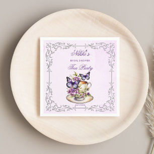 Servilleta De Papel Fiesta de té nupcial victoriana de mariposas púrpu