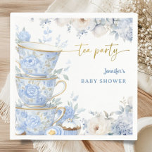 Fiesta de té para baby shower niño azul y floral d