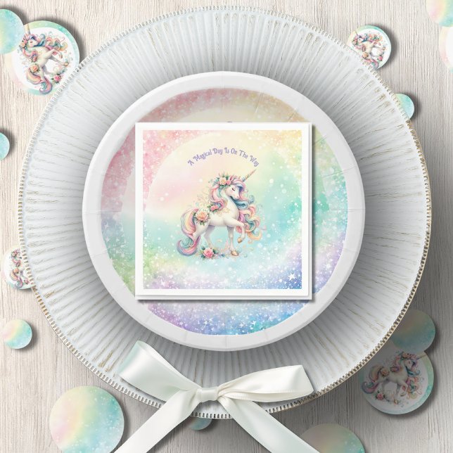 Servilleta De Papel Fiesta de unicornio arcoíris mágico pastel (Magical Pastel Radiant Rainbow Unicorn Party Napkins)