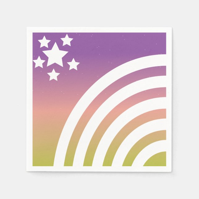Servilleta De Papel Fiesta de Unicornio con Rayas de Arcoíris y Estrel (Anverso)
