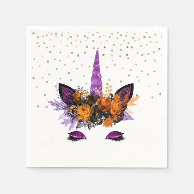 Servilleta De Papel Fiesta de Unicornio de Halloween Purpura con Brill (Anverso)