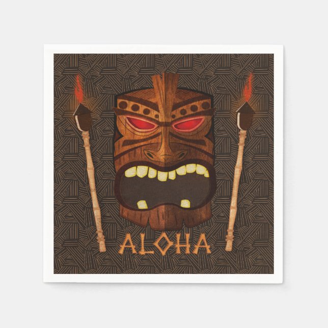 Servilleta De Papel Fiesta de verano Retro Luau Máscara Tiki de madera (Anverso)