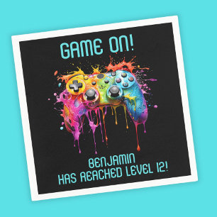 Servilleta De Papel Fiesta de videojuegos Boy Teal Level Up