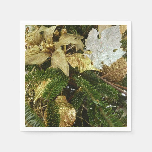 Servilleta De Papel Fiesta del Árbol de Navidad Plateado y Oro II (Anverso)