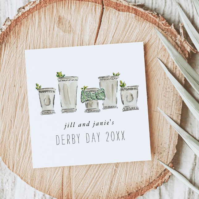 Servilleta De Papel Fiesta del Día de Derby de Mint Julep (Mint Julep Watercolor Illustrated Derby Day Party Cocktail Napkins)