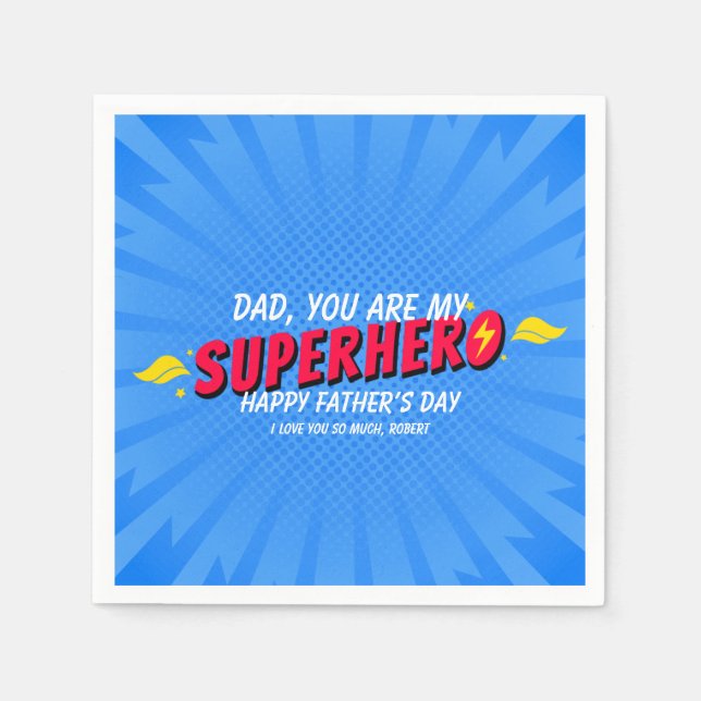 Servilleta De Papel Fiesta del Día del Padre Superhéroe de Cómic Retro (Anverso)