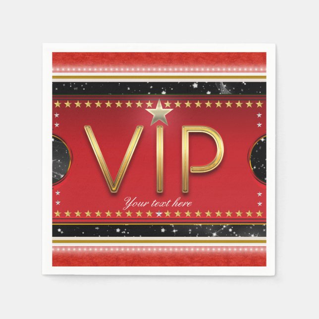 Servilleta De Papel Fiesta del Personalizado VIP de Black Red Gold Gla (Anverso)