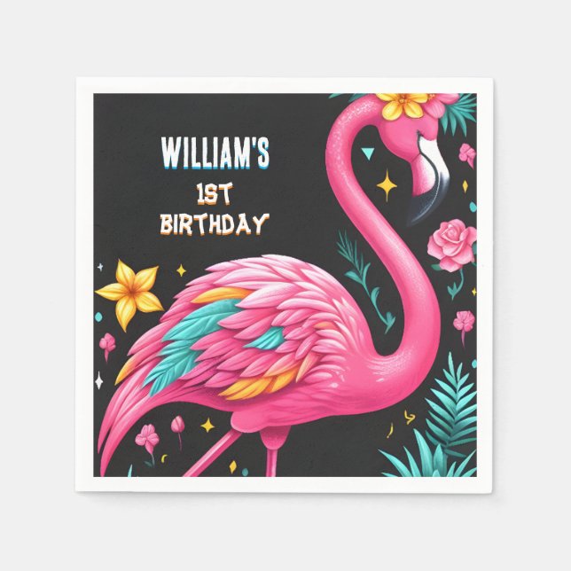 Servilleta De Papel Fiesta del Piscina Luau Fly Pink Flamingo (Anverso)