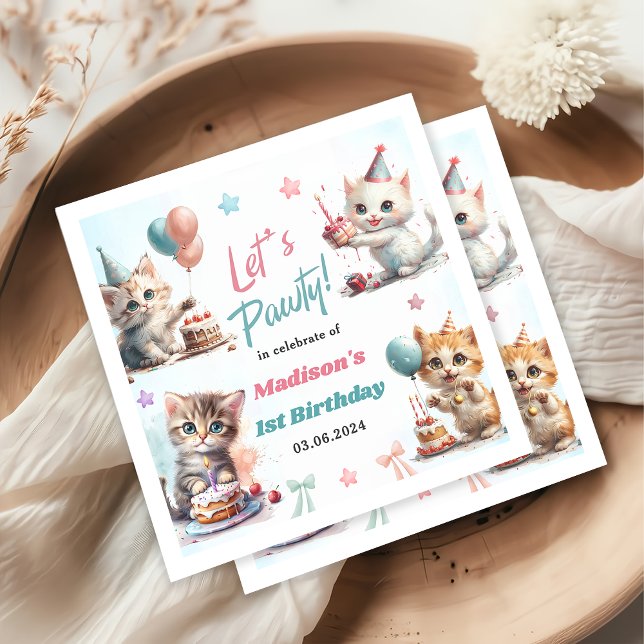 Servilleta De Papel Fiesta del primer cumpleaños de Cute Kitty Cat (Subido por el creador)