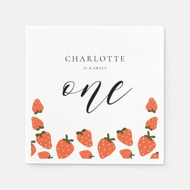 Servilleta De Papel Fiesta del primer cumpleaños de fresa (Anverso)