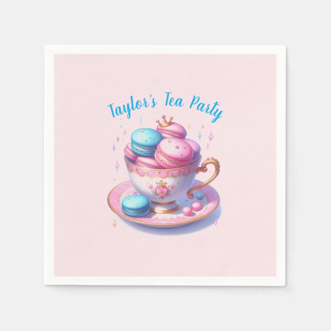 Servilleta De Papel Fiesta del Té de la Princesa con Macarons (Anverso)