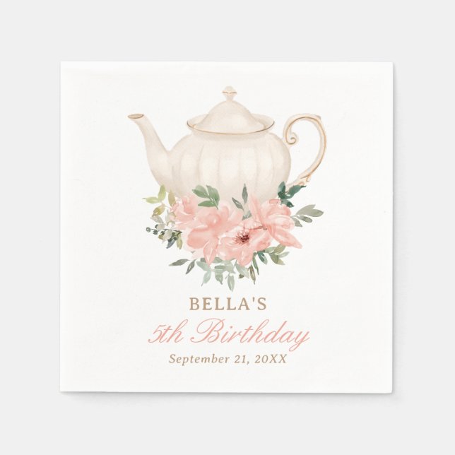 Servilleta De Papel Fiesta del té floral Cumpleaños (Anverso)