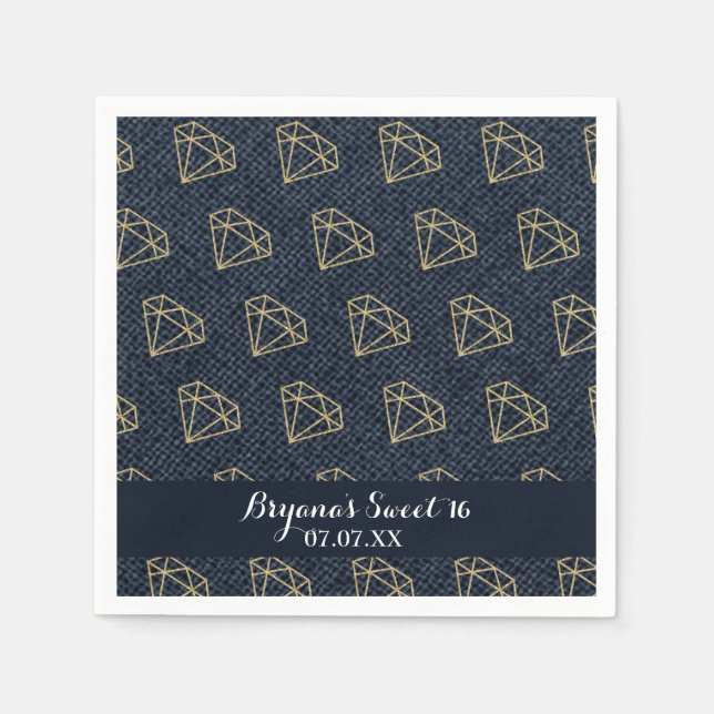 Servilleta De Papel Fiesta Denim & Diamonds Gold & Blue Glam (Anverso)