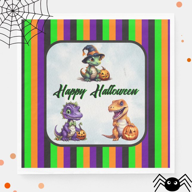 Servilleta De Papel Fiesta Dino-Mash de los dinosaurios de Halloween (Dinosaur Halloween Party Napkins with up and down stipres)