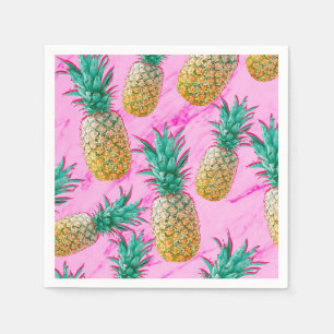 Servilleta De Papel Fiesta Divertida Tropical de Piñas y Mármol Rosa C