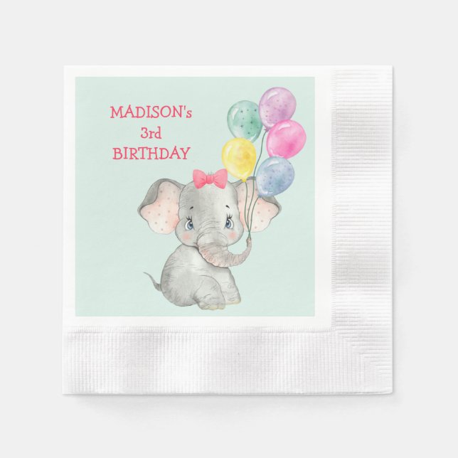 Servilleta De Papel Fiesta elefante cute globos Cumpleaños (Anverso)