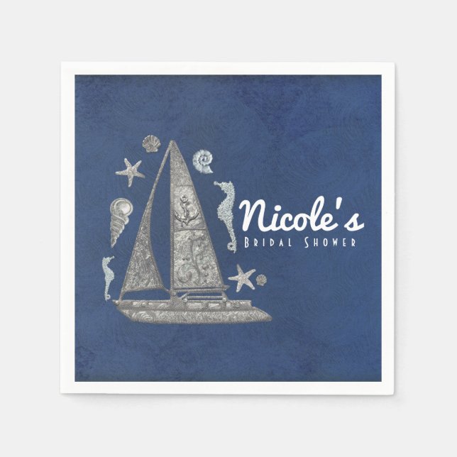 Servilleta De Papel Fiesta elegante de barco plateado náutico y cosas  (Anverso)
