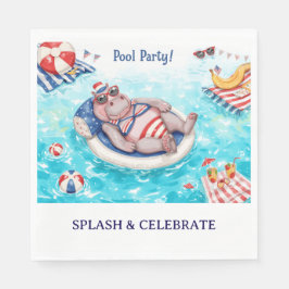 Servilleta De Papel Fiesta en la Piscina del 4 de Julio con Hipopótamo