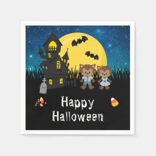 Servilleta De Papel Fiesta Feliz de Halloween Hombre Lobo Azul