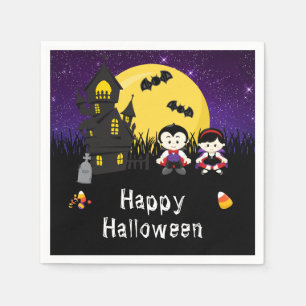 Servilleta De Papel Fiesta Feliz de Halloween Vampiros Morado