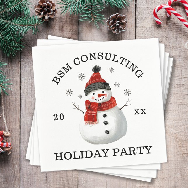Servilleta De Papel Fiesta festiva de Snowman (Cute Snowman Corporate Holiday Party Custom Paper Party Napkins)
