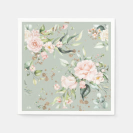 Servilleta De Papel Fiesta floral botánica de acuarela verde salvia y