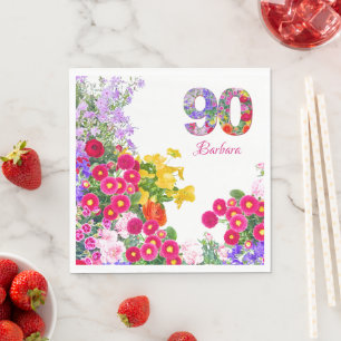 Servilleta De Papel Fiesta floral elegante de cumpleaños número 90