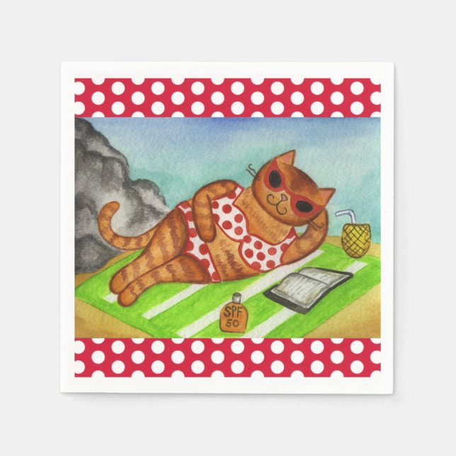 Servilleta De Papel Fiesta Gato Bikini Playa Napkins (Anverso)