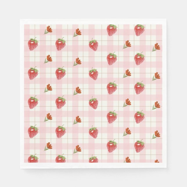 Servilleta De Papel Fiesta Gingham de Fresa Rosa (Anverso)