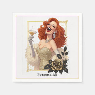 Servilleta De Papel Fiesta Glam Luxe Diva Glamour en Oro Personalizabl
