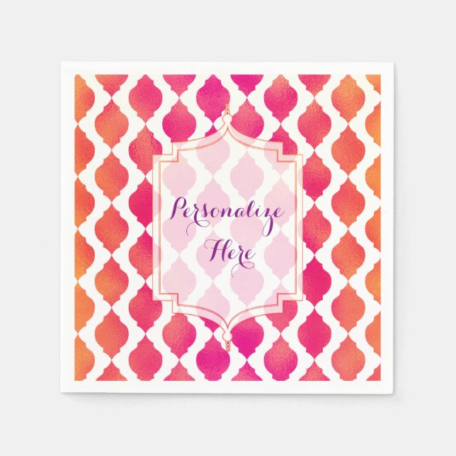 Servilleta De Papel Fiesta Glam Marroquí Árabe Rosa y Naranja (Anverso)