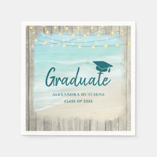 Servilleta De Papel Fiesta graduado de Ocean Beach Rustic Wood Lights