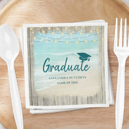 Servilleta De Papel Fiesta graduado de Ocean Beach Rustic Wood Lights
