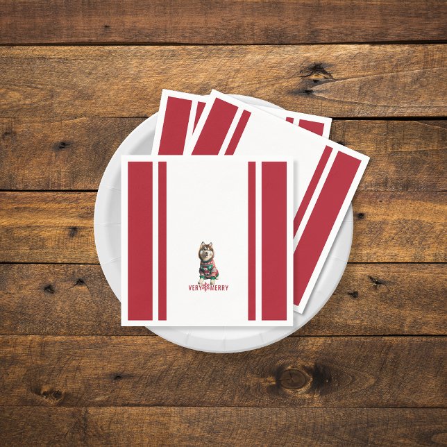 Servilleta De Papel Fiesta Husky Siberian (The front of the Siberian Husky red and white napkins (multiple shown))