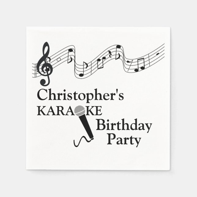 Servilleta De Papel Fiesta Karaoke Escala Musical Micrófono Negro Text (Anverso)