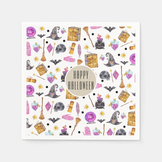Servilleta De Papel Fiesta Kraft Mágica de Halloween Acuarela Capricho (Anverso)
