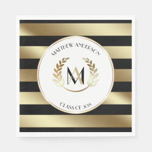 Servilleta De Papel Fiesta Laurel Monogramado Negro y Oro