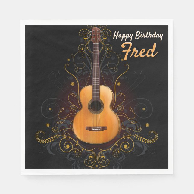 Servilleta De Papel Fiesta masculino de guitarra acústica oscura vinta (Anverso)