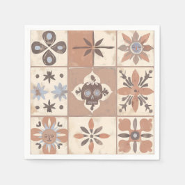 Servilleta De Papel Fiesta mexicana Talavera Tile Neutral Skull Sun