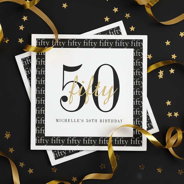 Servilleta De Papel Fiesta moderna de cumpleaños número 50 negro y bla (Subido por el creador)