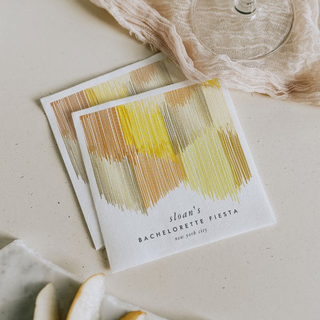 Servilleta De Papel Fiesta Moderna de Despedida de Soltera con Flecos  (Golden yellow Modern Fringe fiesta paper party napkins.)