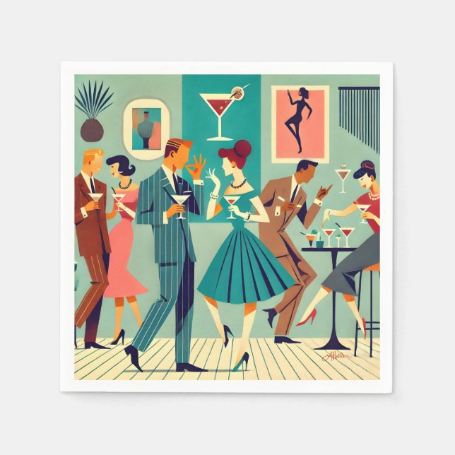 Servilleta De Papel Fiesta moderno de mediados del siglo XX El baile M (Anverso)