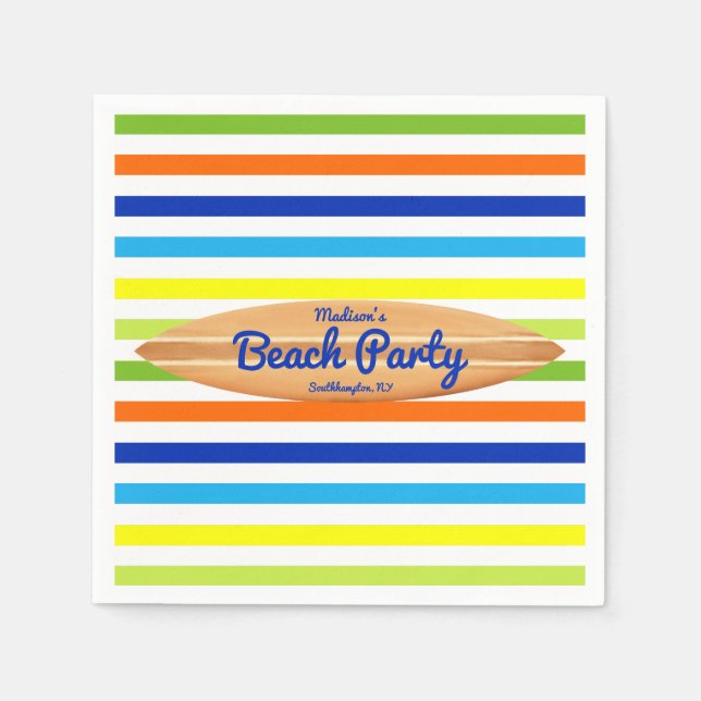 Servilleta De Papel Fiesta moderno de Summer Stripes Beach (Anverso)