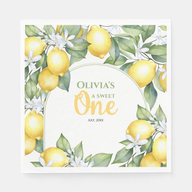 Servilleta De Papel Fiesta Napkins Cítricos de limón 1º cumpleaños. (Anverso)