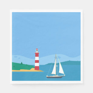 Servilleta De Papel Fiesta Nautical Blue Sailboat & Lighthouse Wedding