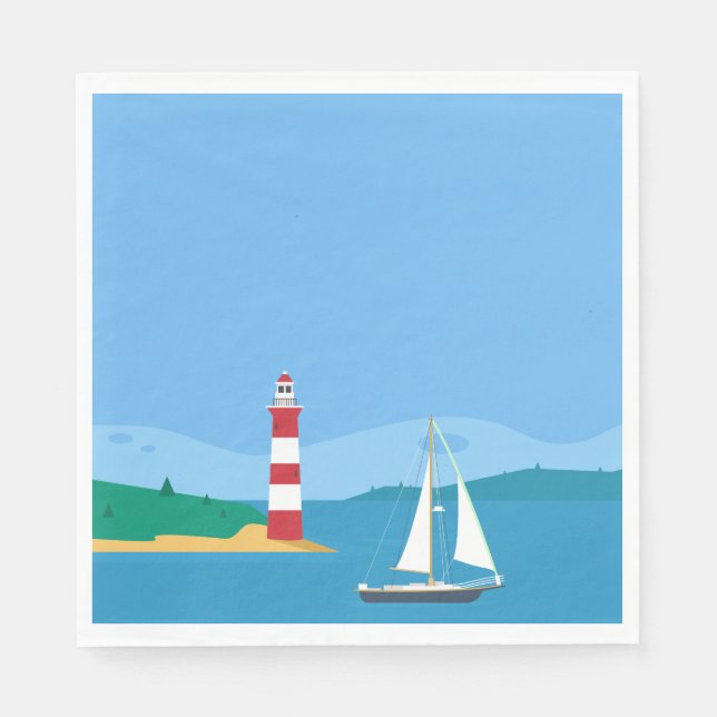 Servilleta De Papel Fiesta Nautical Blue Sailboat & Lighthouse Wedding (Anverso)